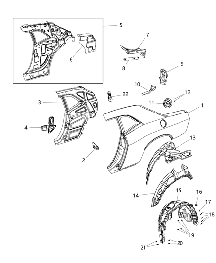 2018 Dodge Challenger Panel Rear Wheelhouse Diagram for 68087134AB
