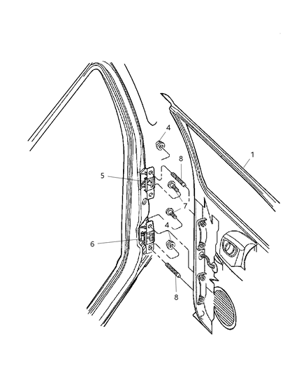 2003 Dodge Dakota Upper Hinge, Rear Diagram for 55257206AB