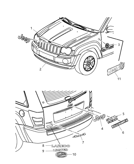 2006 Jeep Grand Cherokee Nameplate Liftgate Diagram for 55157090AB