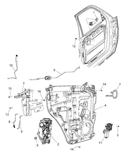 2012 Jeep Liberty Rear Door - Hardware Components Diagram