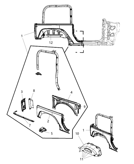 2010 Jeep Wrangler Rear Aperture (Quarter) Panel Diagram 1 - Thumbnail