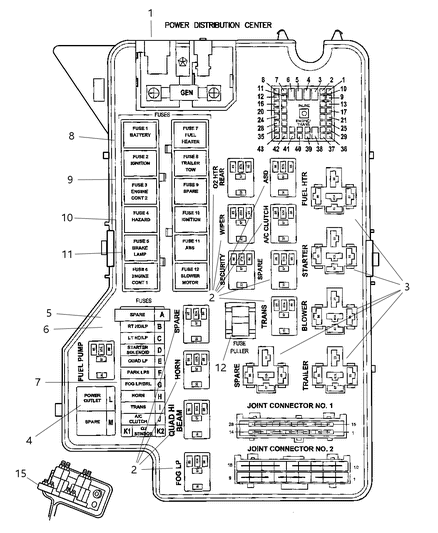 2002 Dodge Ram 3500 Quad & Club Cab Power Distribution Center - Relays & Fuses Diagram