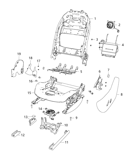 2019 Jeep Cherokee Adjusters, Recliners & Shields - Driver Seat - Power Diagram