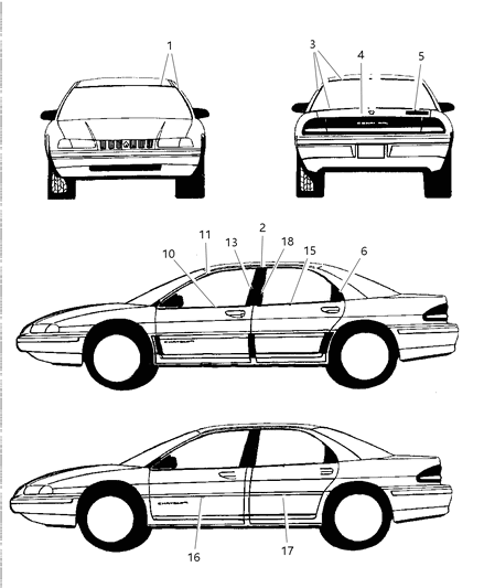 1997 Chrysler Concorde Molding Bodyside Front Door Diagram for PT00SX8