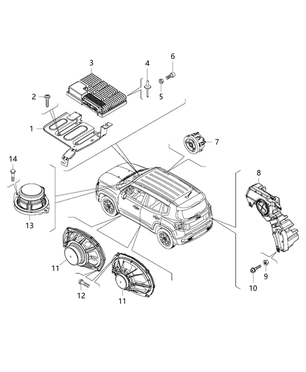2015 Jeep Renegade Speaker Sub Woofer Diagram for 68247481AA