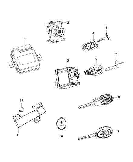 2017 Ram 3500 Pickup Modules, Receiver Hub, Keys, And Key Fobs Diagram