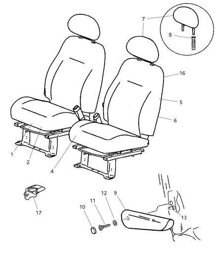 2004 Chrysler PT Cruiser Front Seat - Left Hand Drive Diagram 1 - Thumbnail
