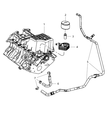 2007 Dodge Magnum Engine Oiling Pump , Pan , Filter & Indicator,Oil Cooler & Coolant Tubes Diagram 3 - Thumbnail