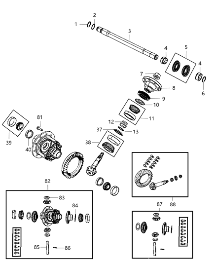 2012 Jeep Liberty Differential Assembly of Front Axle; Differential And Drive Line Diagram