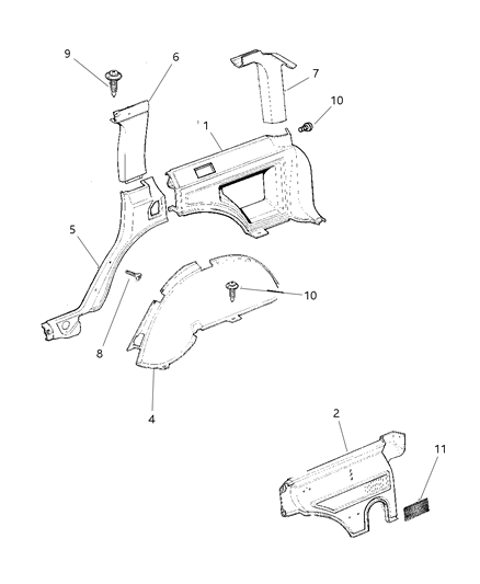 1998 Jeep Cherokee Panels - Interior Trim, Rear Diagram 2 - Thumbnail