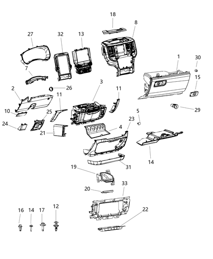 2019 Ram 3500 Cab Chassis Instrument Panel, Lower Diagram