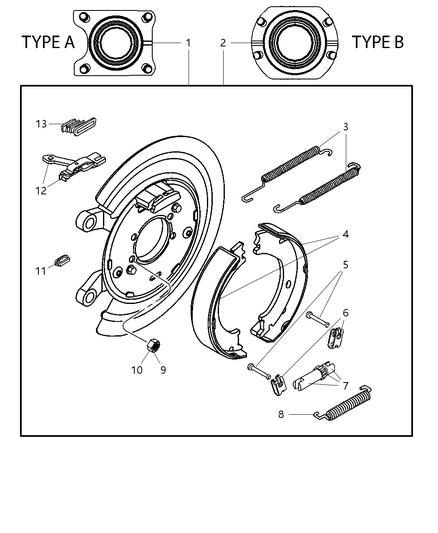2006 Dodge Ram 1500 Spring Parking Brake Shoe Return, Upper Diagram for 5093705AA