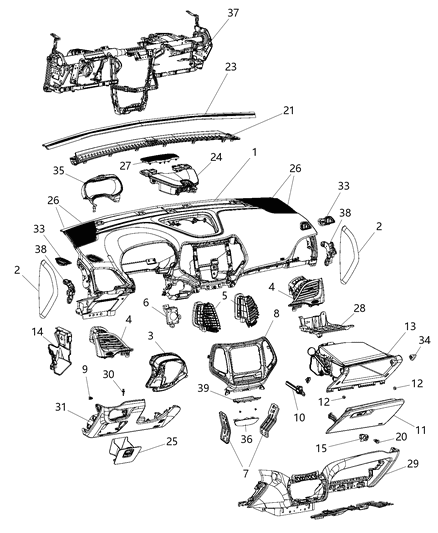 2015 Jeep Cherokee Instrument Panel of Interior Trim Diagram 2 - Thumbnail
