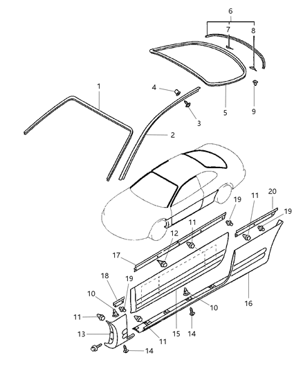 2000 Chrysler Sebring Reveal Molding, Black, Rear Diagram for MB882472
