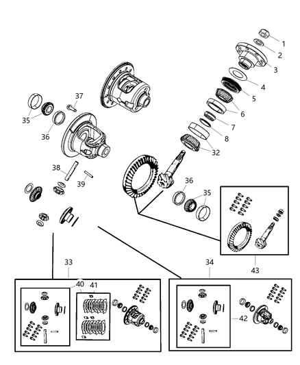 2018 Jeep Wrangler JK (Previous-generation) Differential Assembly, Rear Diagram 1 - Thumbnail