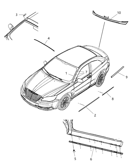 2011 Chrysler 200 Molding A Pillar Diagram for 5303674AC