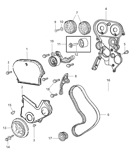 2005 Chrysler Sebring Sedan & Convertible Timing Belt / Chain & Cover Diagram 2 - Thumbnail