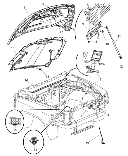 2008 Dodge Dakota Release Cable, Front Diagram for 55359715AC