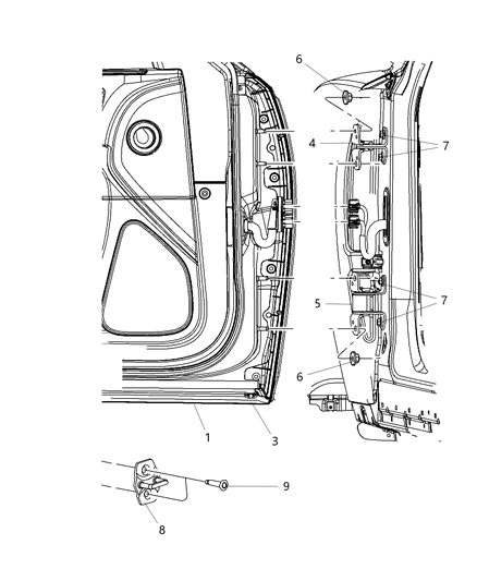 2017 Dodge Charger Front Door, Shell & Hinges Diagram