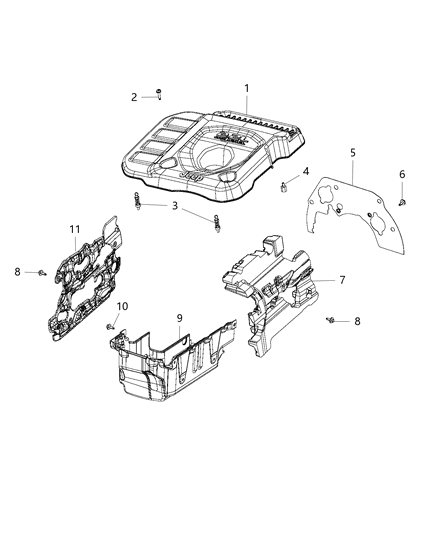 2018 Jeep Wrangler All-new Model Engine Cover & Related Parts Diagram 3 - Thumbnail