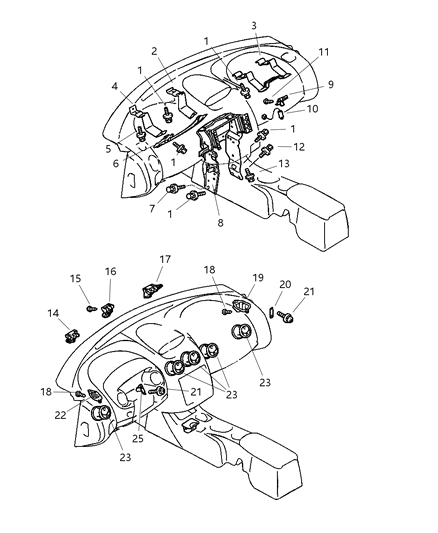 2005 Chrysler Sebring Coupe Instrument Panel Brackets & Outlets Diagram