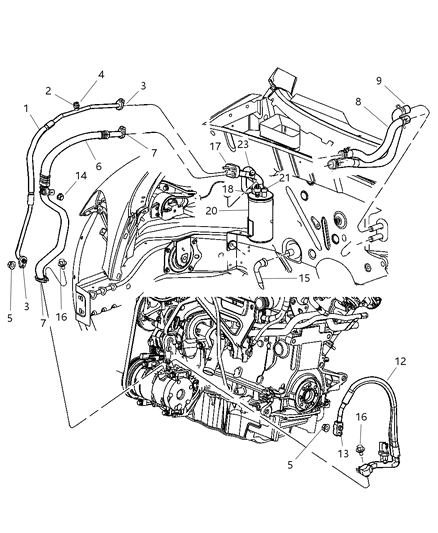 2004 Chrysler PT Cruiser Line A/C Liquid Diagram for 5058002AD