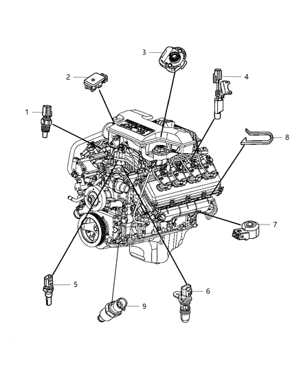 2009 Chrysler Aspen Sensors - Engine Diagram 2 - Thumbnail