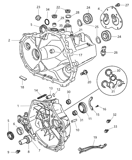 2007 Dodge Caliber Detent Shift Rail Diagram for 5189998AA