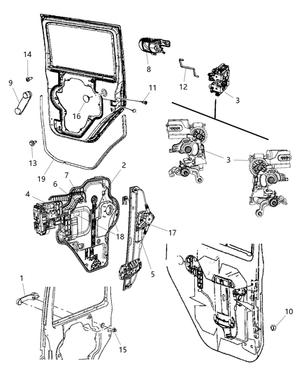 2018 Jeep Wrangler JK (Previous-generation) Rear Door - Hardware Components Diagram 1 - Thumbnail