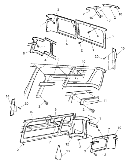 1999 Dodge Ram Wagon Panels - Trim Upper Diagram