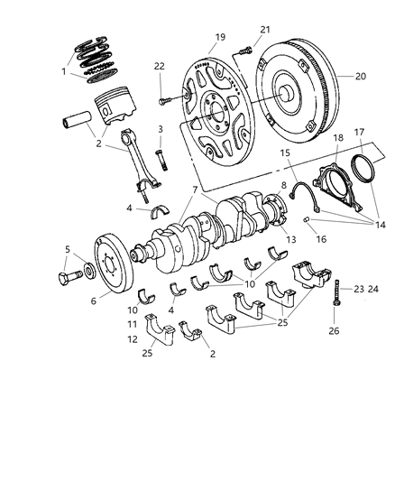2006 Dodge Ram 1500 Crankshaft , Pistons , Bearings , Torque Converter And Flywheel Diagram 3 - Thumbnail
