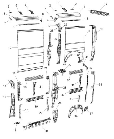 2016 Ram ProMaster 3500 Panels Body Side Diagram 2 - Thumbnail