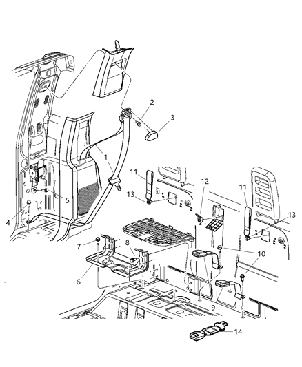 2009 Dodge Dakota Lap & Shoulder Belt, Slate Gray, Rear Outer Diagram for 5JU421DVAA