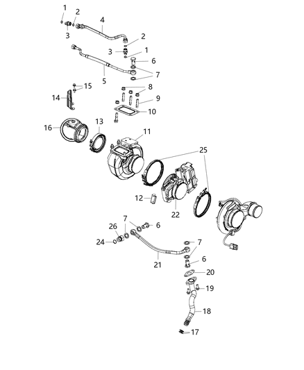 2017 Ram 3500 Pickup Turbocharger And Oil Lines / Hoses Diagram
