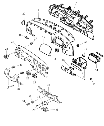 2000 Dodge Dakota Seal Cowl To Windshield Diagram for 55115835AB