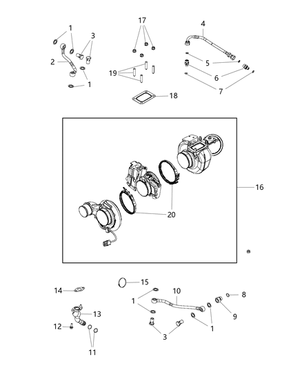 2012 Ram 3500 Cab Chassis Turbocharger & Oil Lines / Hoses Diagram