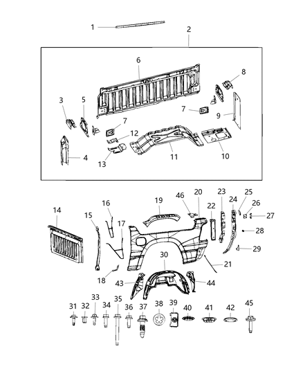 2019 Ram 1500 Cover Box Side End Rail Diagram for 68312569AA