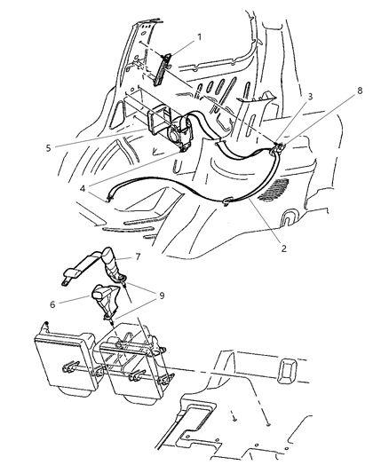 2000 Dodge Durango Buckle End, Tan, Rear Center Inner Passenger Side Diagram for 5GF281K5AB