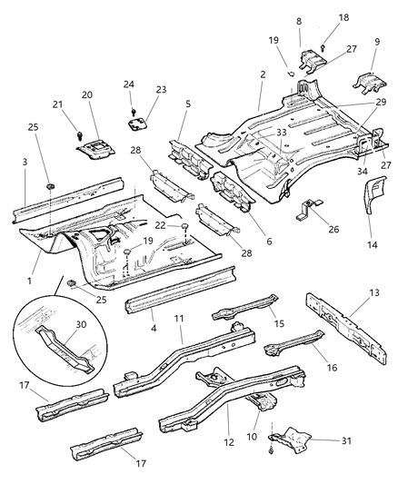 2001 Jeep Cherokee Floor Pan, Front Diagram for 5015108AC
