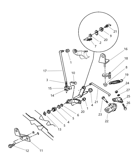 1998 Dodge Ram 3500 Regular Cab Controls, Gearshift, Lower Diagram 1 - Thumbnail
