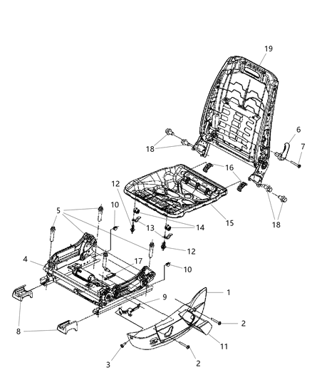 2008 Dodge Charger Frame Front Seat Back Includes Lumbar Diagram for 4610195AA