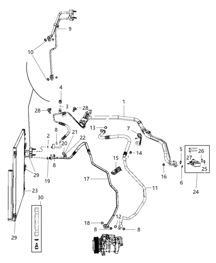 2018 Ram 1500 Line A/C Discharge: Gaskets, O-Ring, Transducer, Valve Core Diagram for 68192206AC