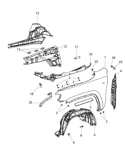 2016 Jeep Grand Cherokee Stuffer Fender Door Jam Area, Behind Hinges Diagram for 68046264AD
