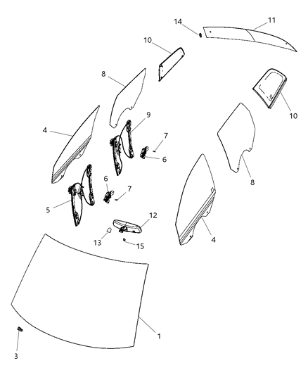 2010 Dodge Journey Windshield, Front Diagram for 68041380AB