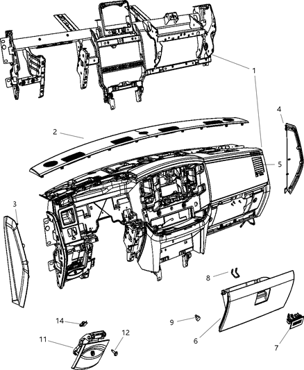 2009 Dodge Ram 3500 Pickup Instrument Panel & Structure Diagram