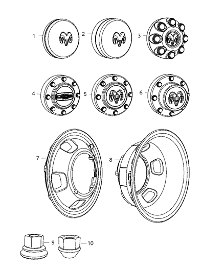 2011 Ram 3500 Pickup Wheel Covers & Center Caps Diagram
