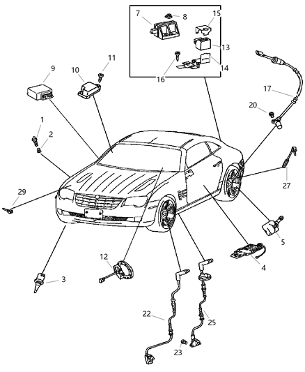 2005 Chrysler Crossfire Sensor Tire Pressure Valve Stem Diagram for 5142340AA