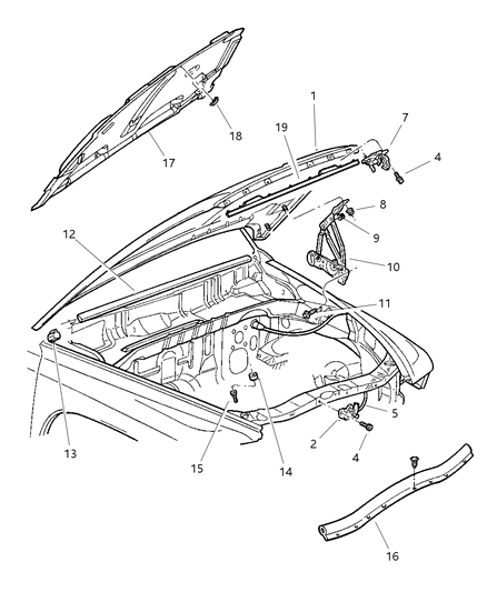 2002 Dodge Durango Release Hood Latch Diagram for 55256496AB