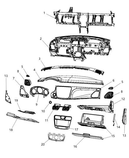 2012 Chrysler 200 Bumper Glove Box Door Diagram for 68048444AA