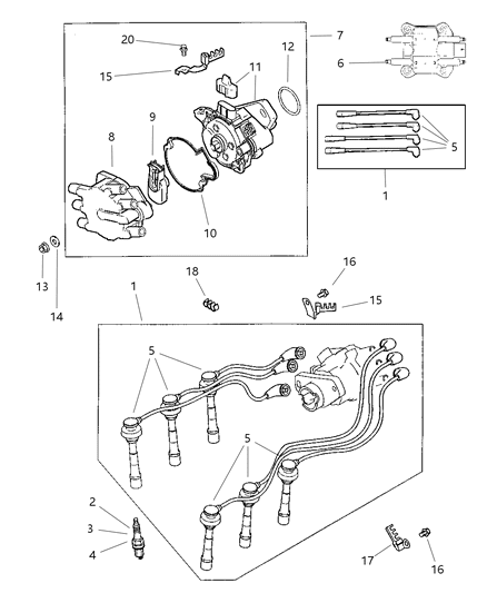 1998 Chrysler Sebring Convertible Spark Plugs, Ignition Cables And Coils Diagram